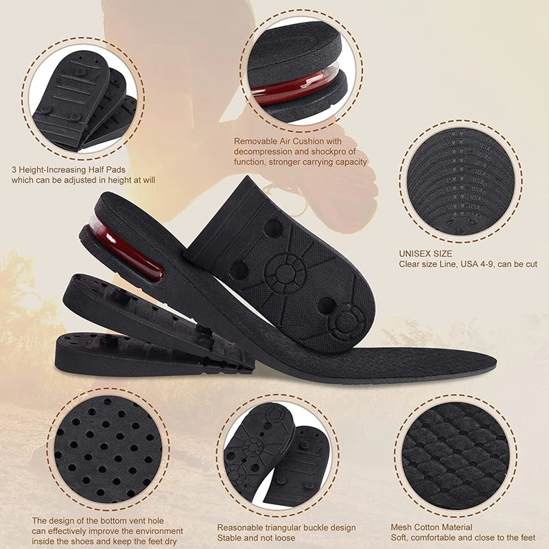 Height Increase Insoles Air Cushion Elevator Shoe Insole Lifts Kits Inserts for Men Women Taller Insoles 3-9Cm Variable Height